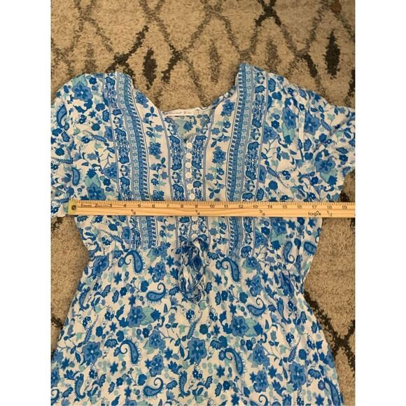 GREAT CONDITION BEAUTIFUL Women's Dress, Women Blue Floral Print Sashes Pleated - Picture 7 of 7